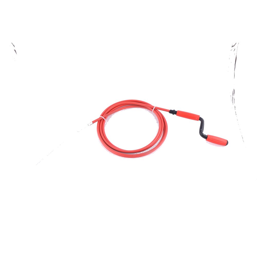 JQ-003 hand crank drain auger side view with steel coil head extended